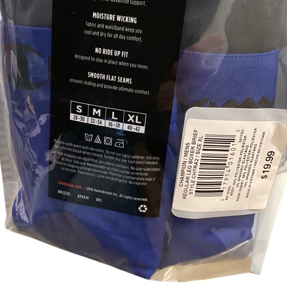 CHAMPION Tech Performance Vapor Technology X-Temp Boxer Briefs XL Blue Black - Picture 6 of 6